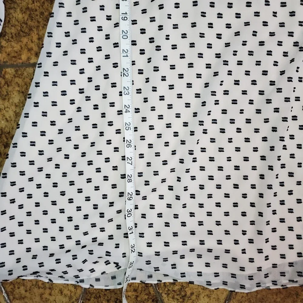 Max Studio Polka Dot Peplum V Neck Ruffle Dress Lace Trim Elastic Waist Sz L - Picture 10 of 13